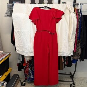 Calvin Klein Collection Red Ruffled Jumpsuit
